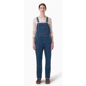 Dickies Women’s Medium Double Front Bib Overalls Dark Wash Stretch Pockets